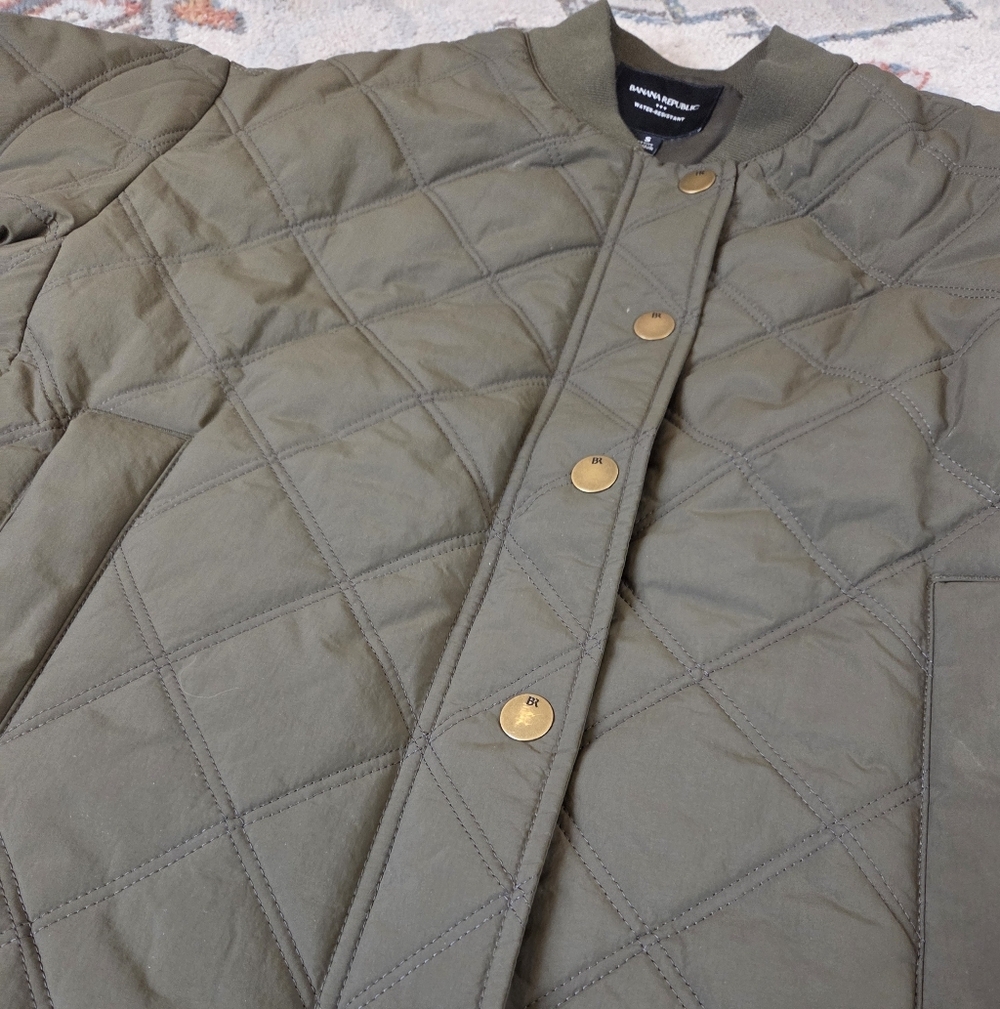 Banana Republic Nylon Quilted Jacket Water Resistant Snap Zip Bomber Green Small - Picture 13 of 14